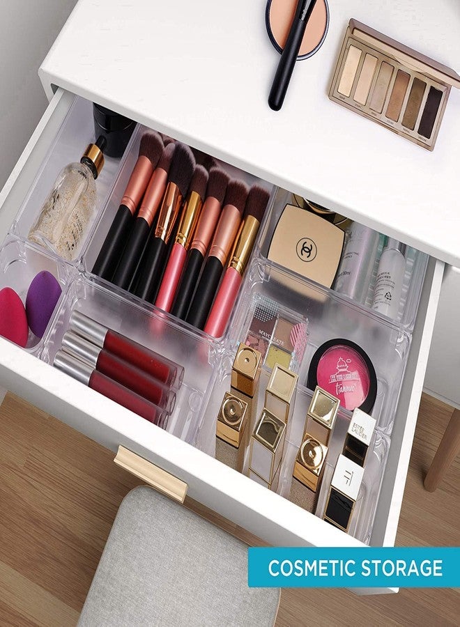 Topinon Desk Drawer Organizer Trays Various Size Bathroom Organizer Storage Tray for Makeup, Jewelries, Utensils, Bedroom Dresser Office and Kitchen-Clear (4pc Meduim Square) - Image 3